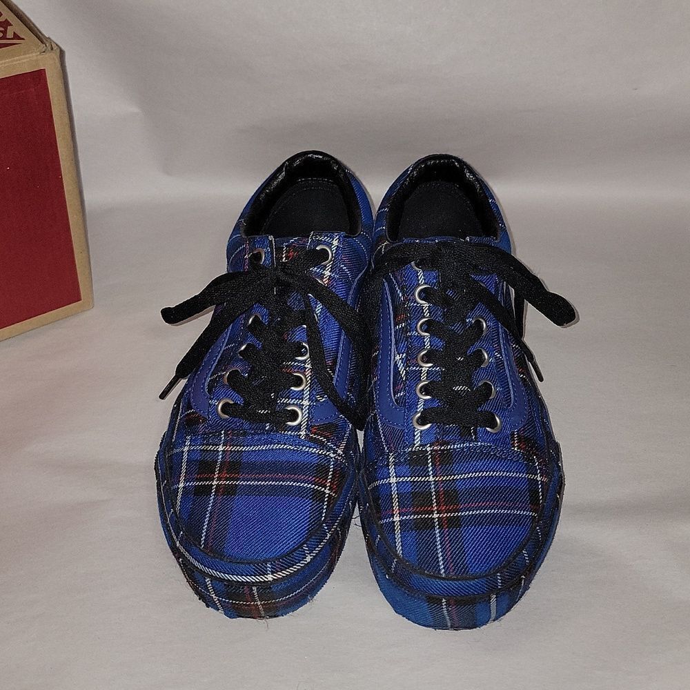 Vans Old Skool Platform Patent Plaid Blue Black Sneaker Shoes Women 5.5 Men 7 - Picture 4 of 15